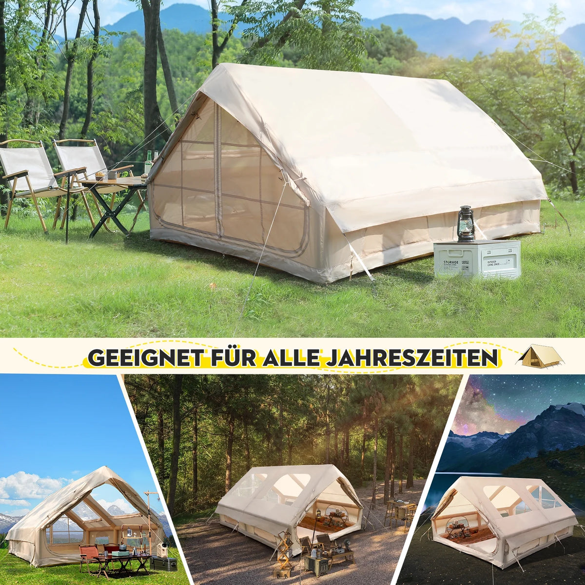 Gaonala 4-6 Person Inflatable Camping Tent with Pump Quick Setup 4-Season Family Tent Waterproof Windproof 420D Oxford Fabric