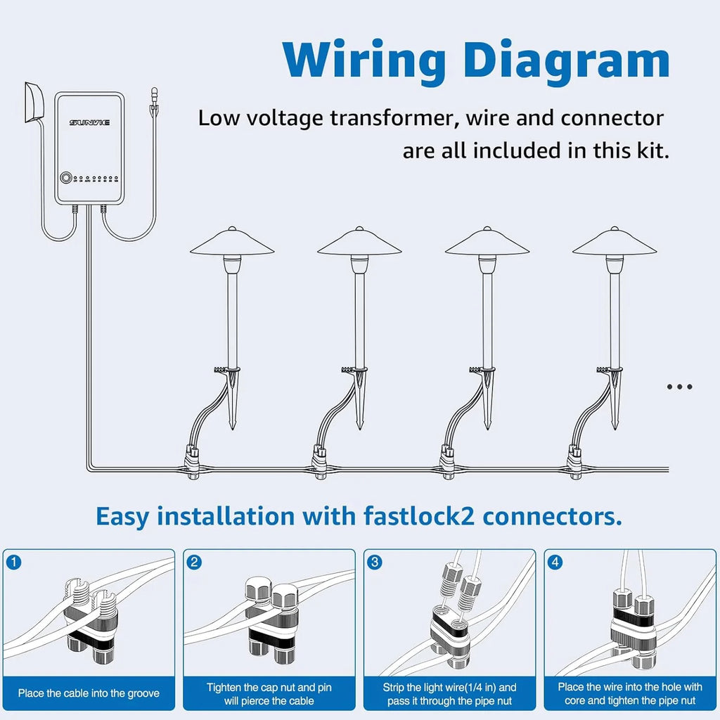 SUNVIE All-in-One Low Voltage Pathway Lighting Kit, 8 Pack LED Light with Transformer and Wire