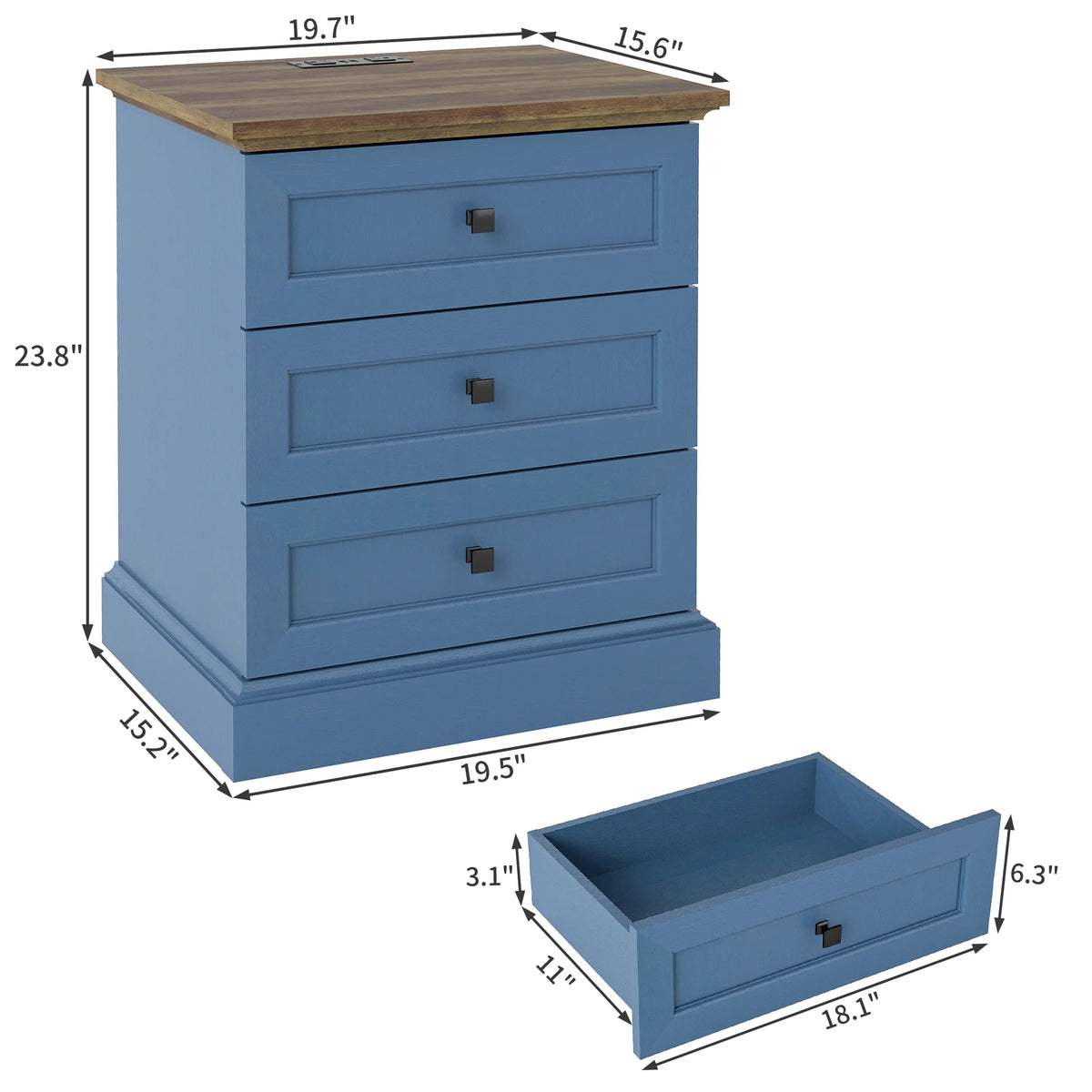 FIAKOA Night Stand Set of 2 with Charging Station, Bedside Table with 2 Drawers Storage and Open Shelf, White Farmhouse Nightstands  for Bedroom Office