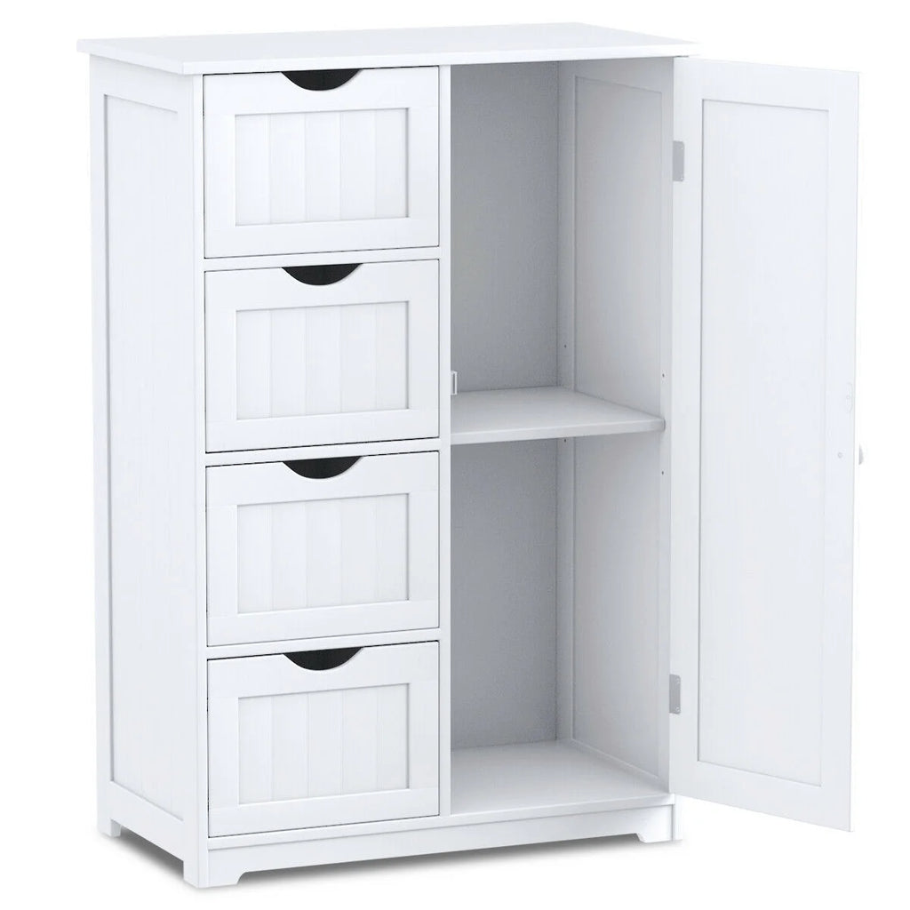 Gymax Bathroom Floor Cabinet Storage Organizer Cupboard w/ 4 Drawers Adjustable Shelf Grey