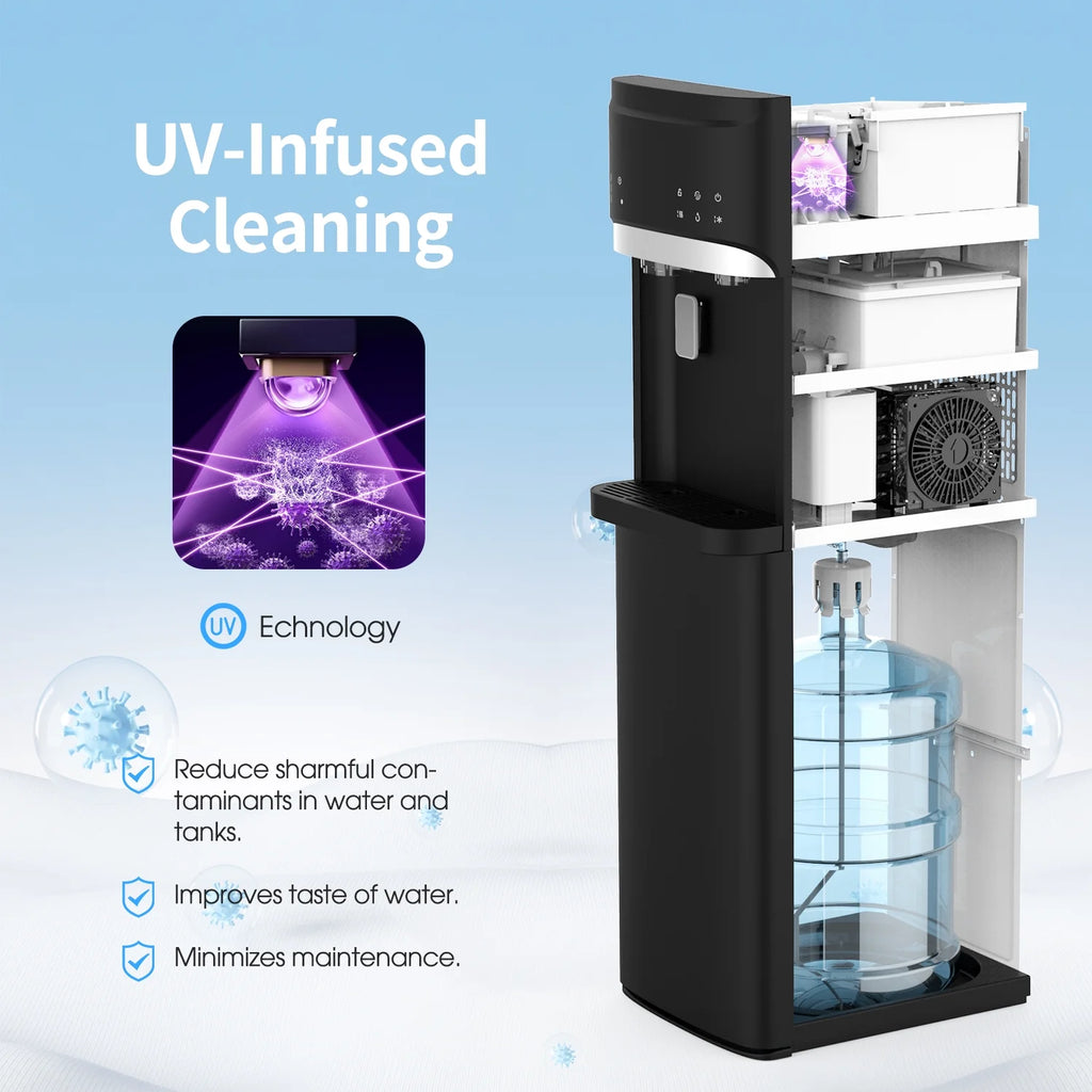 IKT Bottom Loading Water Dispenser Cooler with Maker for 5 Gallon Bottle with Empty Bottle Indicator 3 Temperature 22lbs Within 24hrs Black