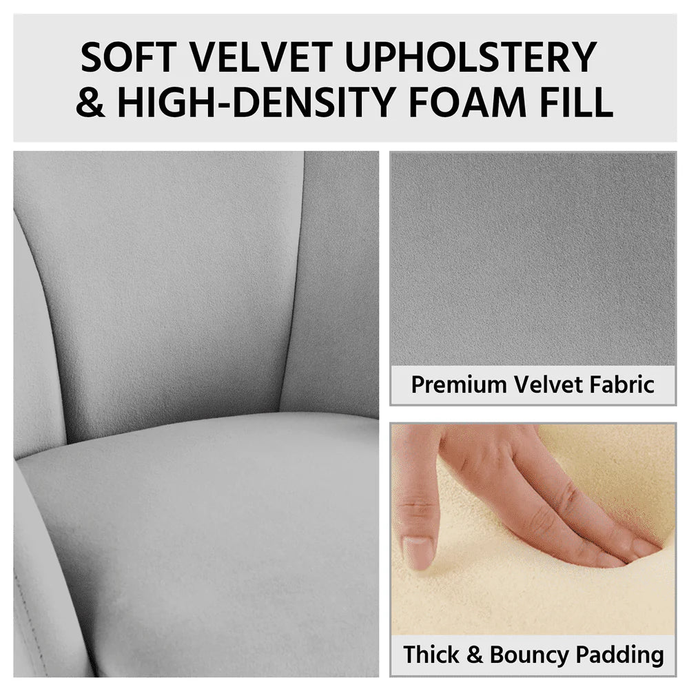 SmileMart Glam Velvet Accent Chair with Golden Metal Legs, Gray