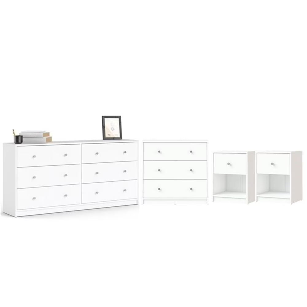 Pemberly Row 4 Pieces Set of Modern Wood Bedroom Furniture in White Finish