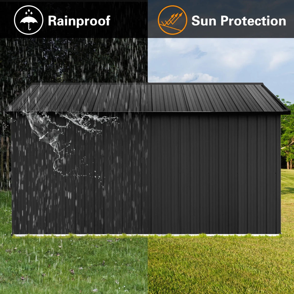 10x12 FT Outdoor Storage Shed, Metal Garden Tool Shed with Vents, Window and Bulit-in Hooks, Waterproof  Organization for Home/Backyard/Garden Tools/Lawn Storage, Yellow+White