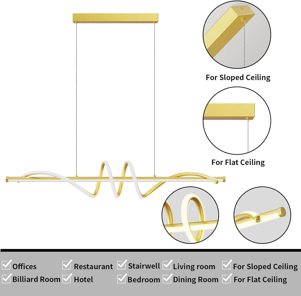 Modern Led Chandelier Dimmable Desk Linear Pendant Light with Remote Control Dimmable 3 Color Mode & Brightness Ceiling Lamp Dining Light Fixture for Kitchen Dining Room 39inch Black
