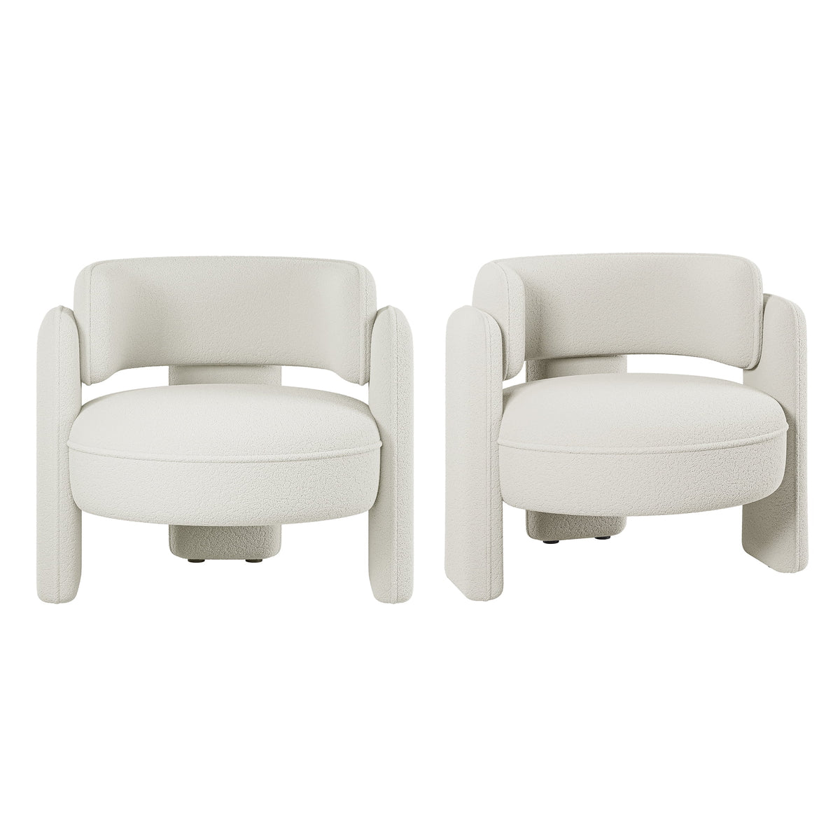 BELLEZE Sherpa Boucle Chair, Modern Barrel Accent Chair Comfy Round Upholstered Armchair Accent Side Chair for Living Room, Bedrooms, Corner - Quinton White