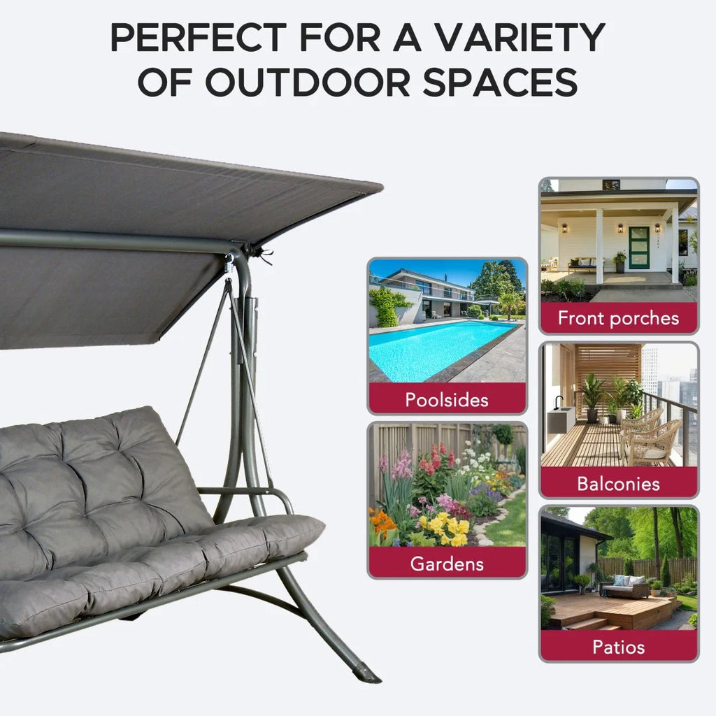 Made in Italy SUNJOY Outdoor Porch Swing, 2 Seat Patio Metal Swing with Adjustable Canopy