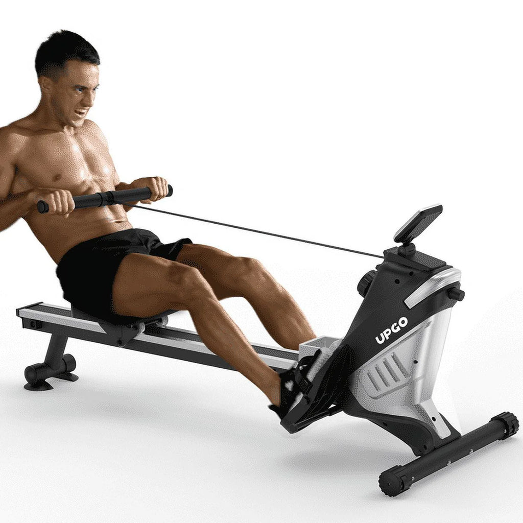 Upgo Rower Magnetic Rowing Machine Indoor Foldable Rower with 8 Level Adjustable Quiet Magnetic Resistance, Ergonomic Seat & LCD Monitor Cardio Exercise Training Max Weight 300 lbs