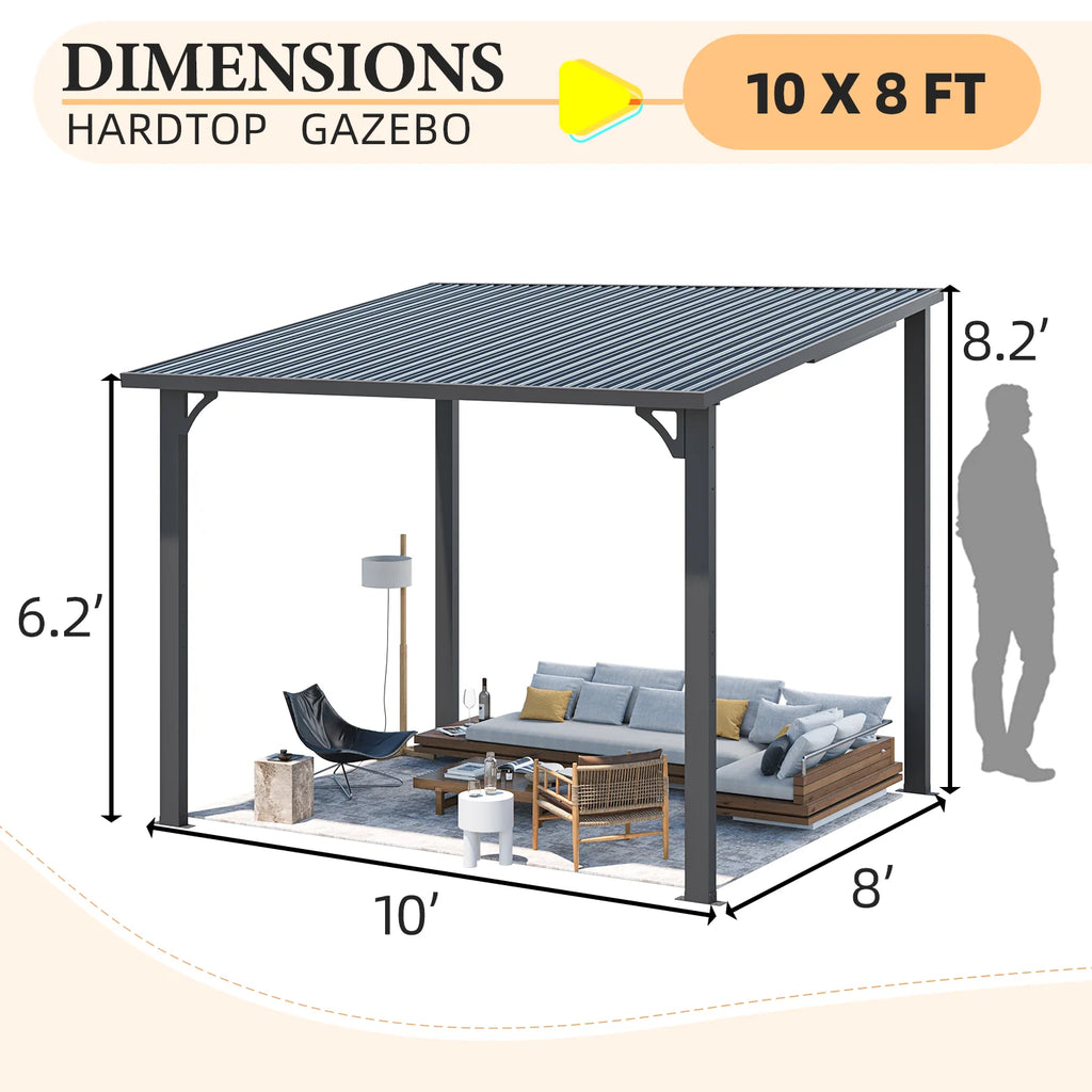 AECOJOY 10' x 12' Hardtop Gazebo, Heavy Duty Outdoor Gazebo with Galvanized Steel Sloping Roof, All Weatherproof Metal Gazebo Featuring Vertical Stripes for Patio, Backyard, and Lawns