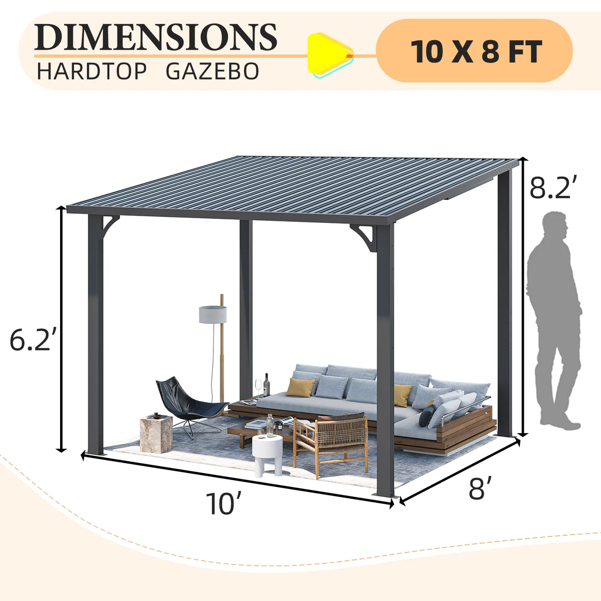 AECOJOY 10' x 12' Hardtop Gazebo, Heavy Duty Outdoor Gazebo with Galvanized Steel Sloping Roof, All Weatherproof Metal Gazebo Featuring Vertical Stripes for Patio, Backyard, and Lawns