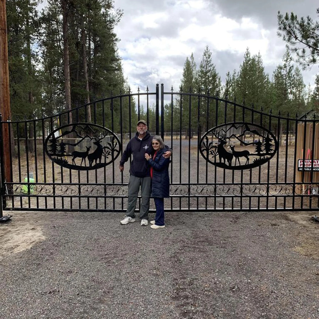 Outdoor Dual Swing Wrought Iron Gate for Driveway, Security Gate, Outdoor Fence Gate, Vienna Style for Yard, Backyard Patio 20'Star