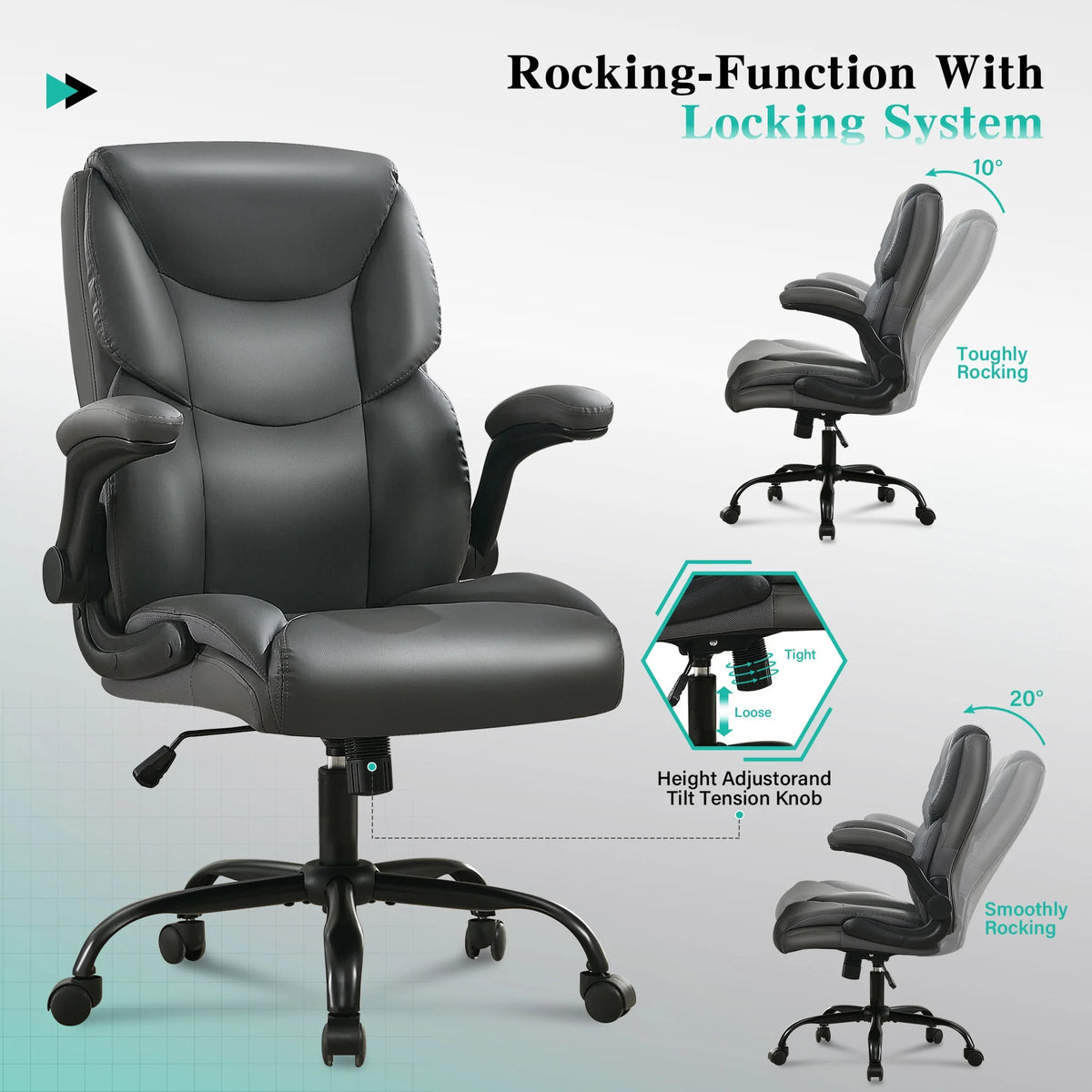 JONPONY Big and Tall Office Chair Wide Seat Ergonomic Computer Desk Chair High Back Executive Leather Chair Adjustable Task Chair Lumbar Back Support 8 Hours Heavy Duty Design,Black