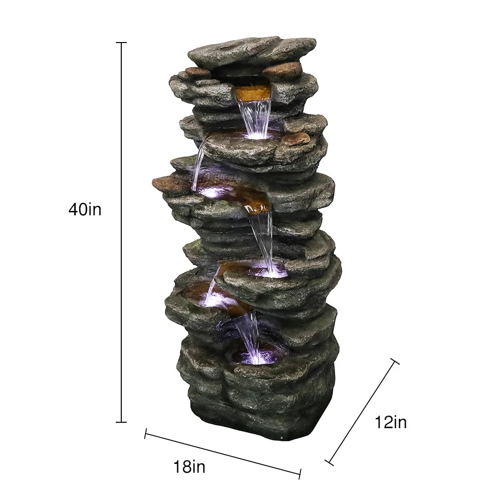 Willwolf Outdoor Water Fountain with LED Lights, 6-Tiered Electric Resin Waterfall for Garden Patio Lawn Yard and Porch