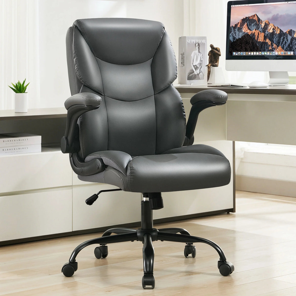 JONPONY Big and Tall Office Chair Wide Seat Ergonomic Computer Desk Chair High Back Executive Leather Chair Adjustable Task Chair Lumbar Back Support 8 Hours Heavy Duty Design,Black