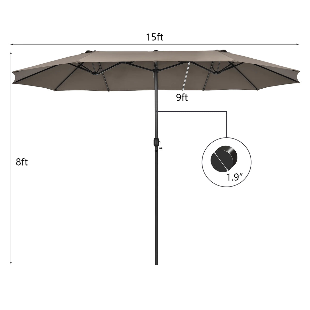 Costway 15ft Beige Patio Double-Sided Umbrella, Crank Lift