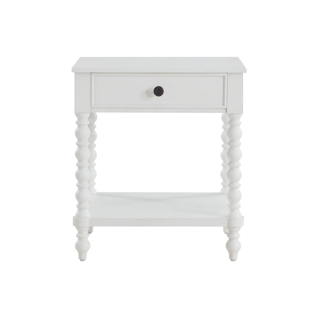 Pioneer Woman Harper Spindle Nightstand with USB Charging Ports, Adults and Teens, White Finish