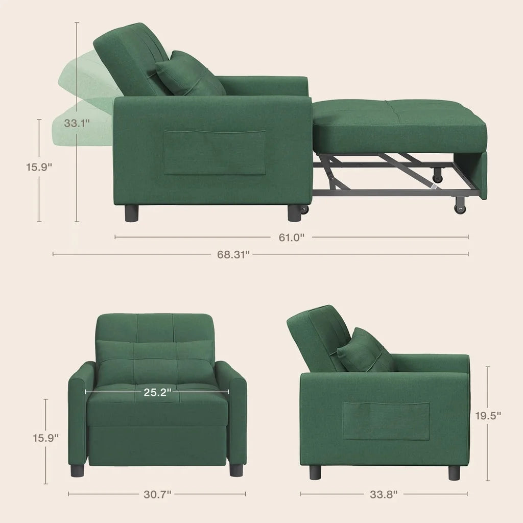 Convertible Sleeper Chair, Aiho 3-in-1 Convertible Sofa Bed Recliner Chair with Pull Out Couch - Dark Gray