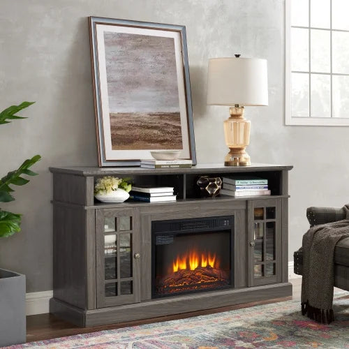 TV Stand with Fireplace, 58" Electric Fireplace Heater TV Stand for 65" TVs, Wood Fake Fireplace Heater, Dark Walnut Electric Fireplace Entertainment Center