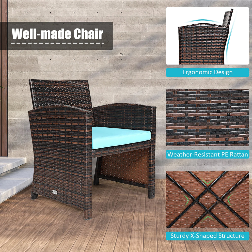 Costway 3PCS Patio Rattan Wicker Furniture Cushion Sofa Coffee Table Gray