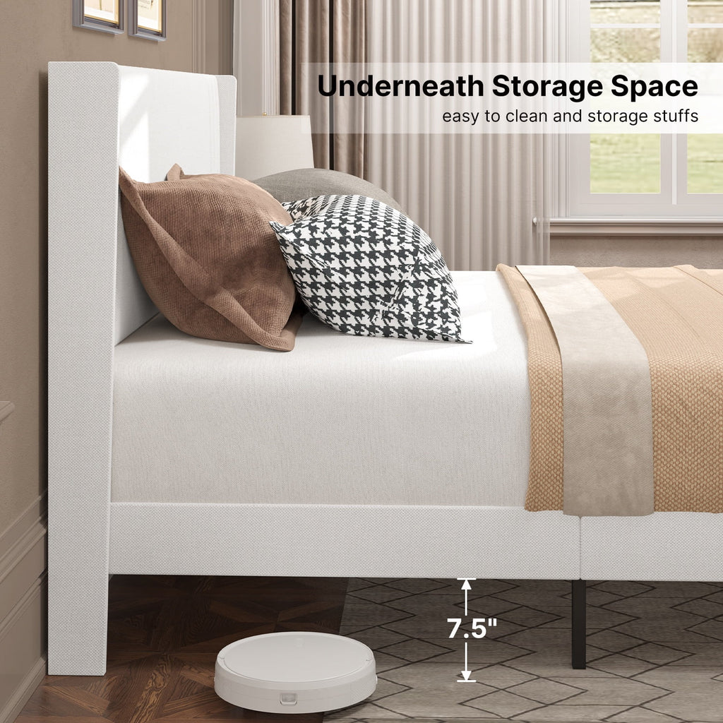 Full Size Bed Frame, Bed Frame with Wingback Headboard Hold 850 lbs, Dark Gray