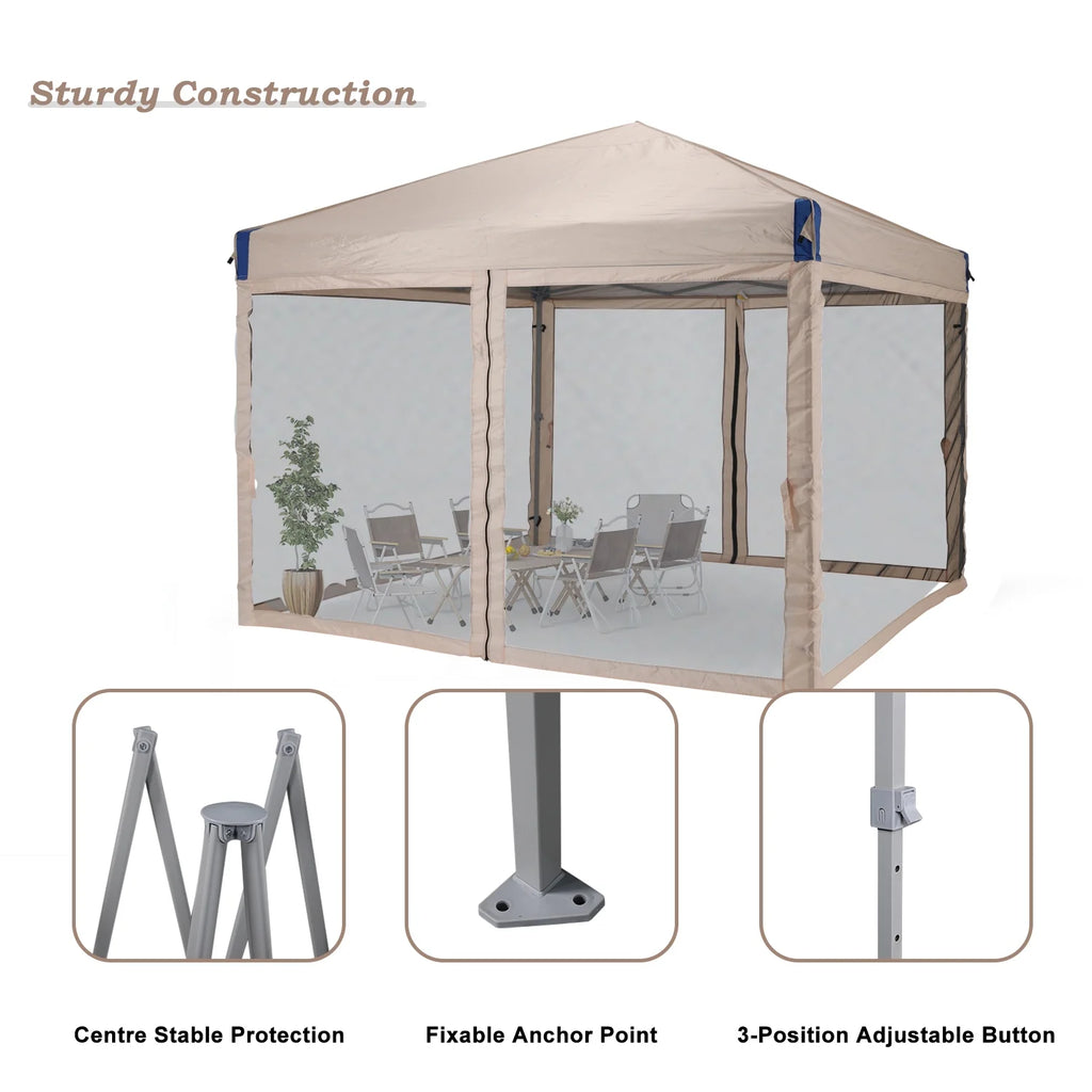 Aoodor 12'x12' Pop Up Canopy with Removable Mesh Sidewalls, Outdoor Portable Instant Shelter Tent-Black