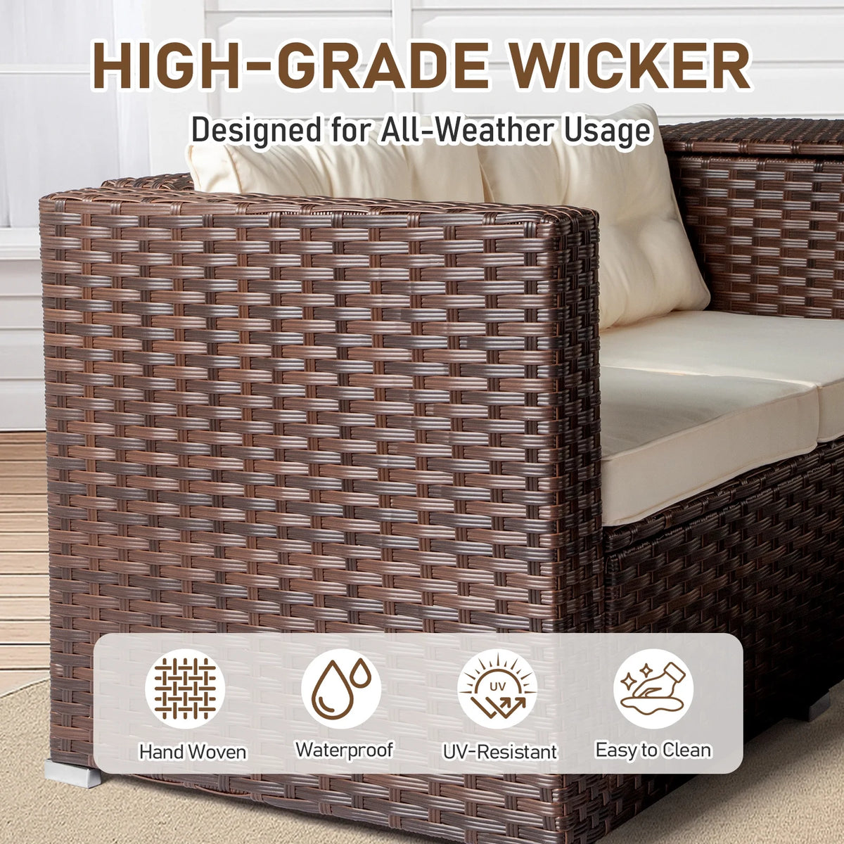 Ktaxon 7-Piece Wicker Patio Furniture Set, Patio Furniture Set with Water Resistant Thick Cushions and Coffee Table, Beige