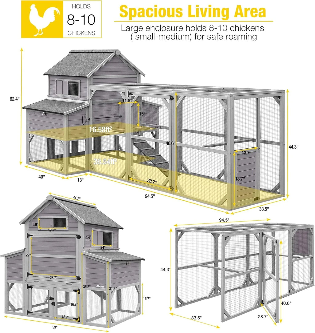 Aivituvin Chicken Coop Extra Large Chicken House Outdoor Poultry Cage for 8-10 Chickens