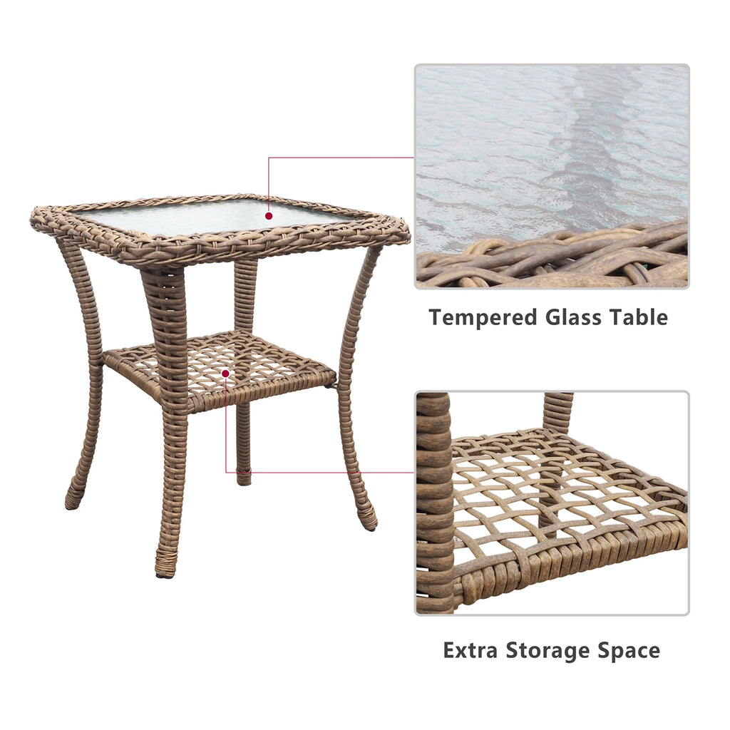 JP Outdoor 3Pcs Outdoor Wicker Rocking Porch Chairs with Coffee Table,Kahki