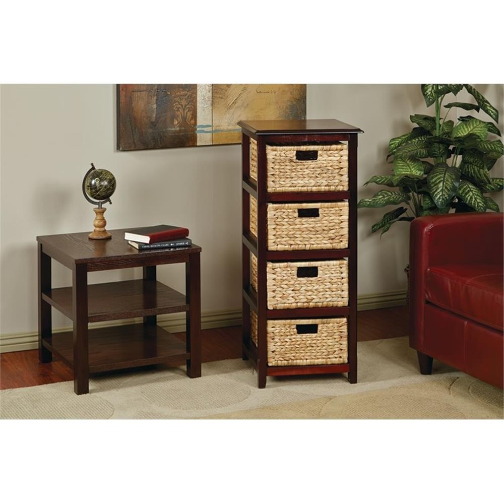 OSP Home Furnishings Seabrook Four-Tier Storage Unit With Espresso Finish and Natural Baskets