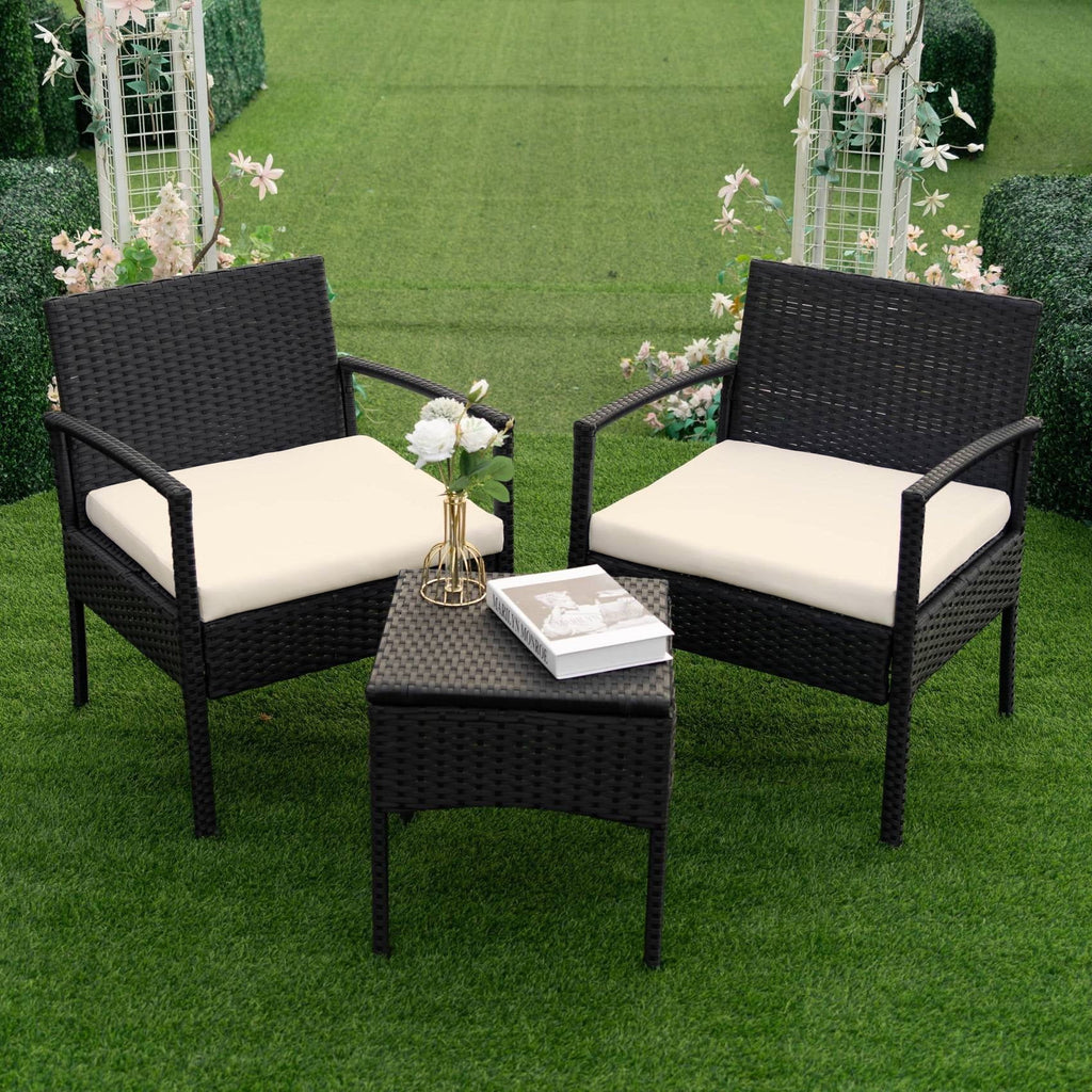 Tappio Outdoor Furniture 3 Piece Patio Bistro Furniture Set, Rattan Conversation Chairs Set with Side Table and Cushions, Patio Furniture Sets for Balcony Garden Porch, Red