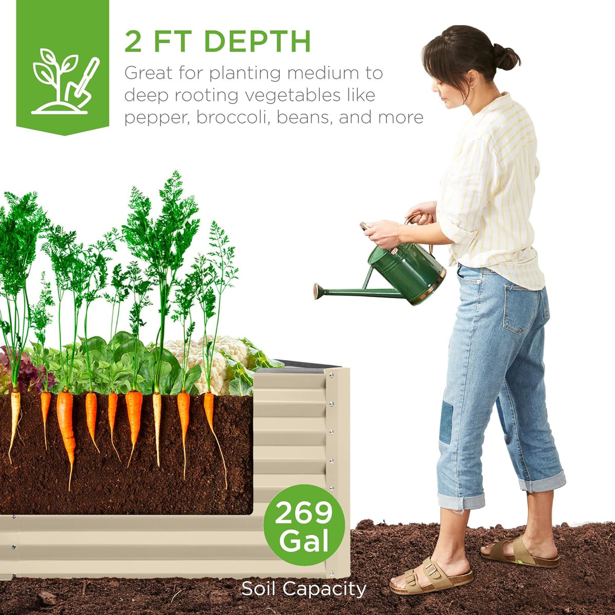 Gloaa 6x3x2ft Outdoor Metal Raised Garden Bed, Deep Root Box Planter for Vegetables, Flowers, Herbs, and Succulents w/ 269 Gallon Capacity Sage Green