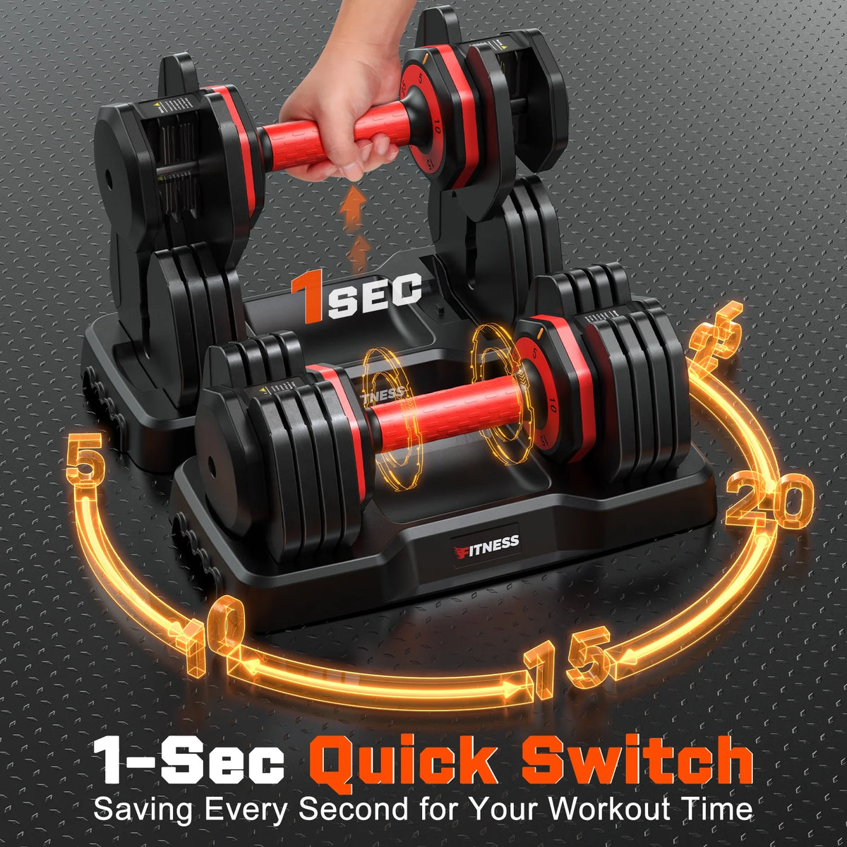 GIKPAL 50lb(25lb*2) 5 in 1 Adjustable Dumbbells 25LB set of 2 Adjustable Free Weights Plates and Rack - Hand Weights for Women and Men - Adjust Weight for Home Gym Full Body Workout Fitness