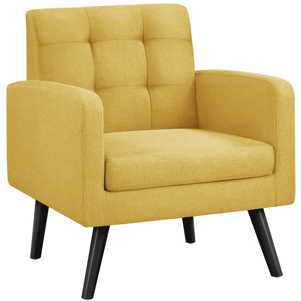 Smile Mart Modern Tufted Accent Arm Chair with Rubber Wood Leg for Living room, Yellow