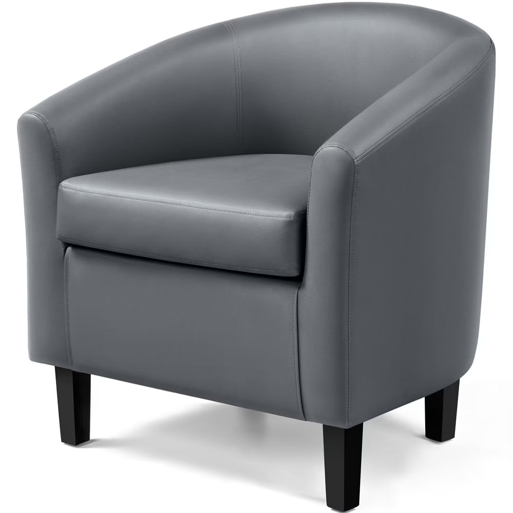 Renwick Faux Leather Barrel Accent Chair for Living Room, Set of 2, Black