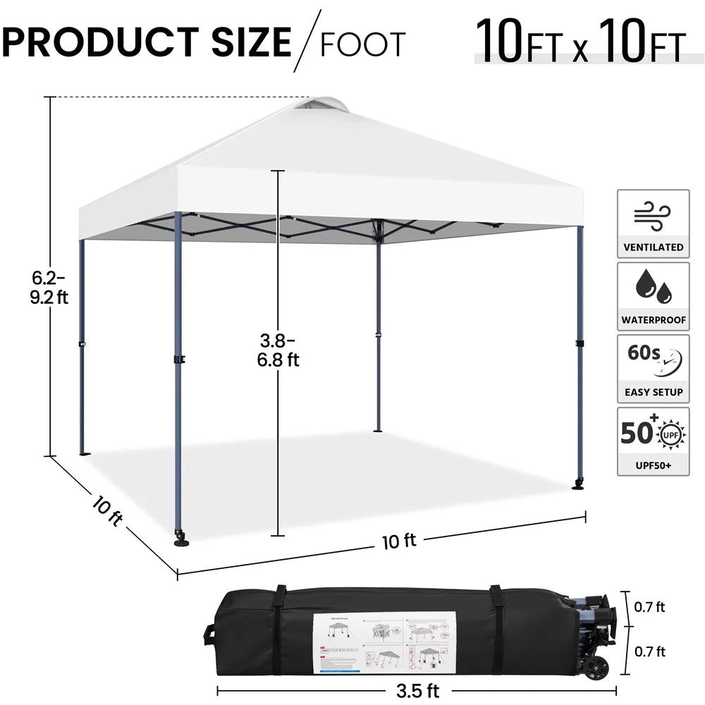 Renwick 10x10 Ft Instant Pop Up Canopy with One Push To Lock Setup Mechanism, Blue