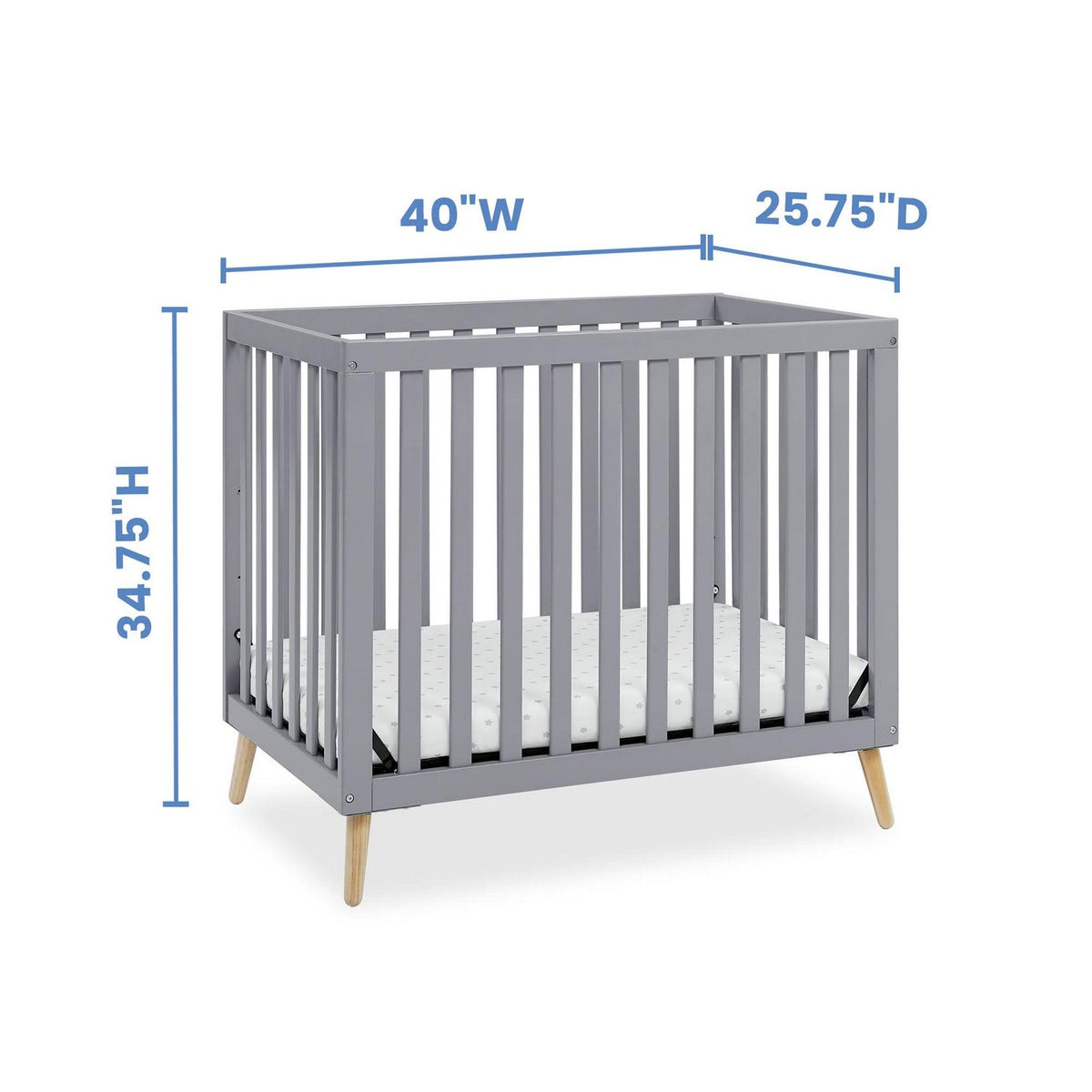 Delta Children Essex Convertible Mini Baby Crib with 2.75-Inch Mattress. Grey w/Natural