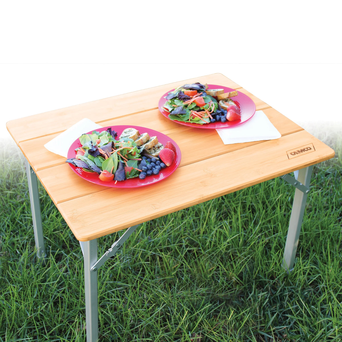 Camco Folding Bamboo Table, 18" - 25.5" Tall, Aluminum Legs (51895)