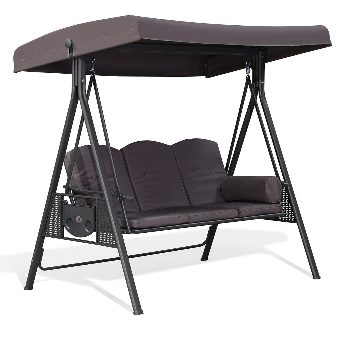 PURPLE LEAF 3-Seat Deluxe Outdoor Patio Porch Swing with Weather Resistant Steel Frame, Adjustable Tilt Canopy, Cushions and Pillow Included, Terra