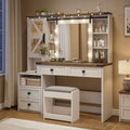 EnHomee Makeup Vanity Desk with Lighted Mirror Large Vanity with 4 Drawers Farmhouse Vanity Set with Mirror and Lights,White