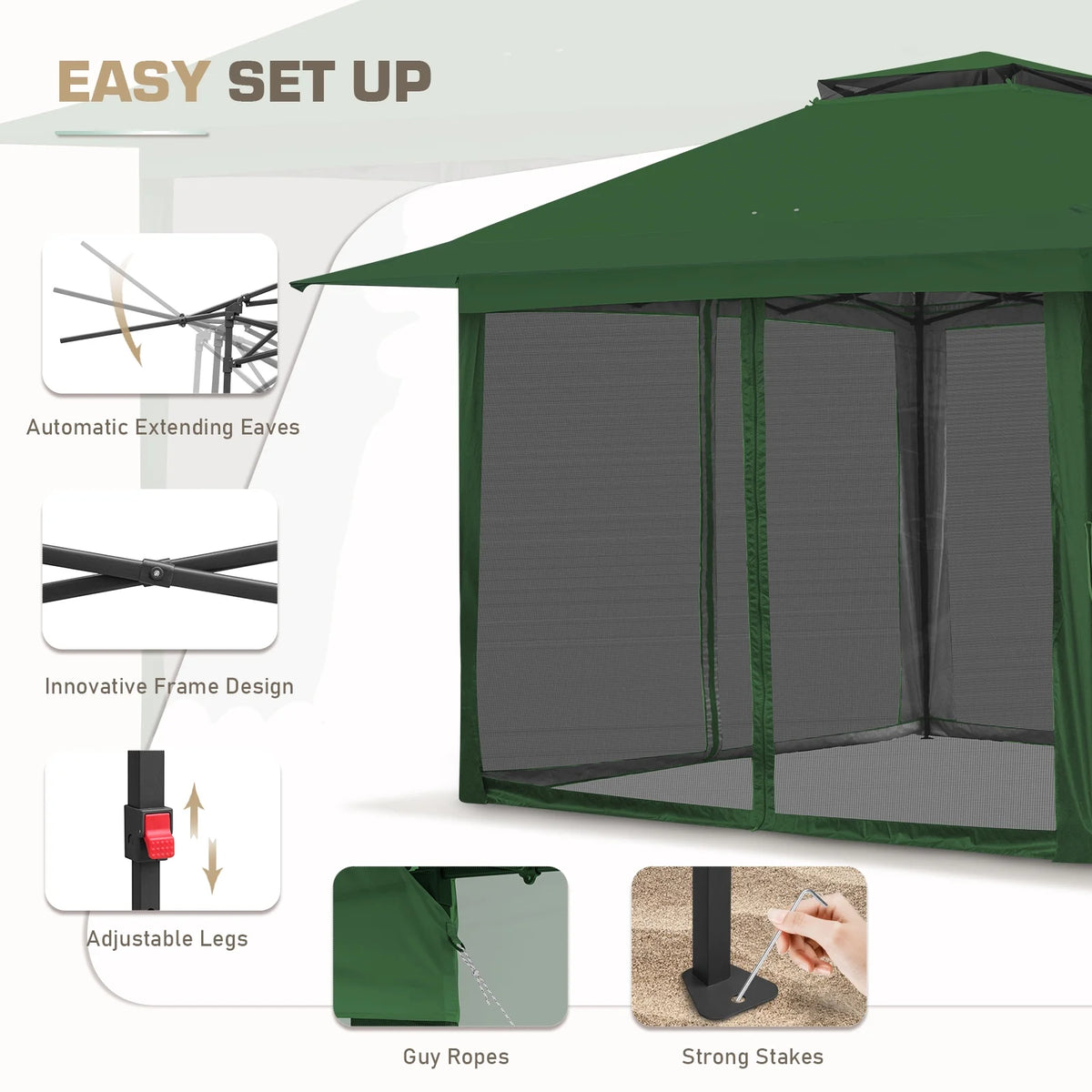 EAGLE PEAK 13' x 13' Pop-Up Gazebo Tent Instant w/Mosquito Netting，Outdoor Gazebo Canopy Easy Set-up Folding Shelter (Beige/Brown)