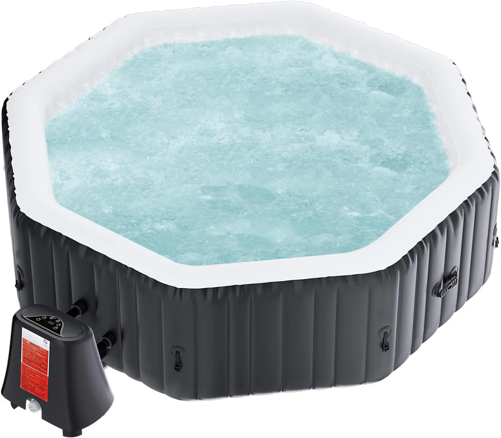 4-6 Person Inflatable Hot Tub, Large Polygon Portable Blow up Hot Tub, Leak-Proof PVC Outdoor Spa with 130 Air Jets, Insulated Cover and Heater Pump, 77 X 77 X 25