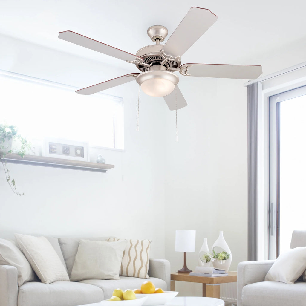 Simpol 52" Prominent Indoor Ceiling Fan with LED Light, Pull Chain and Remote Control, Reversible AC Motor, Walnut/Silver Reversible Blades and Satin Nickel Finish
