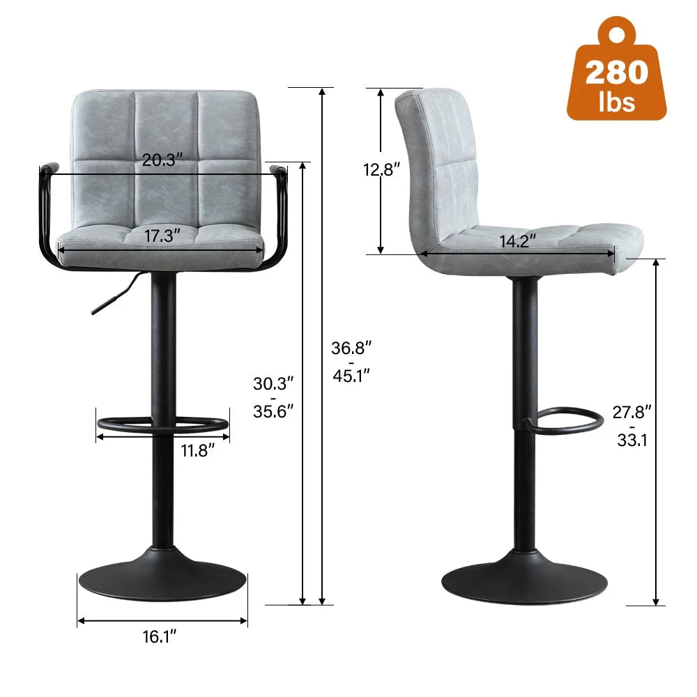 JONPONY Bar Stools Set of 2, Back and Armrest,Vintage Leather Modern Bar Chairs for Home and Kitchen Counter,Black,Low Back