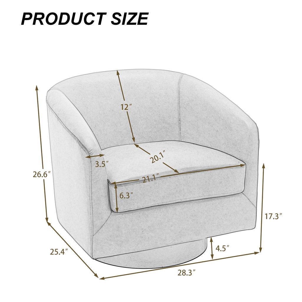 UIXE Swivel Accent Chair, Upholstered Fabric Barrel Chair for Living Room, Small Single Sofa Bedroom Reading Seat, Light Gray