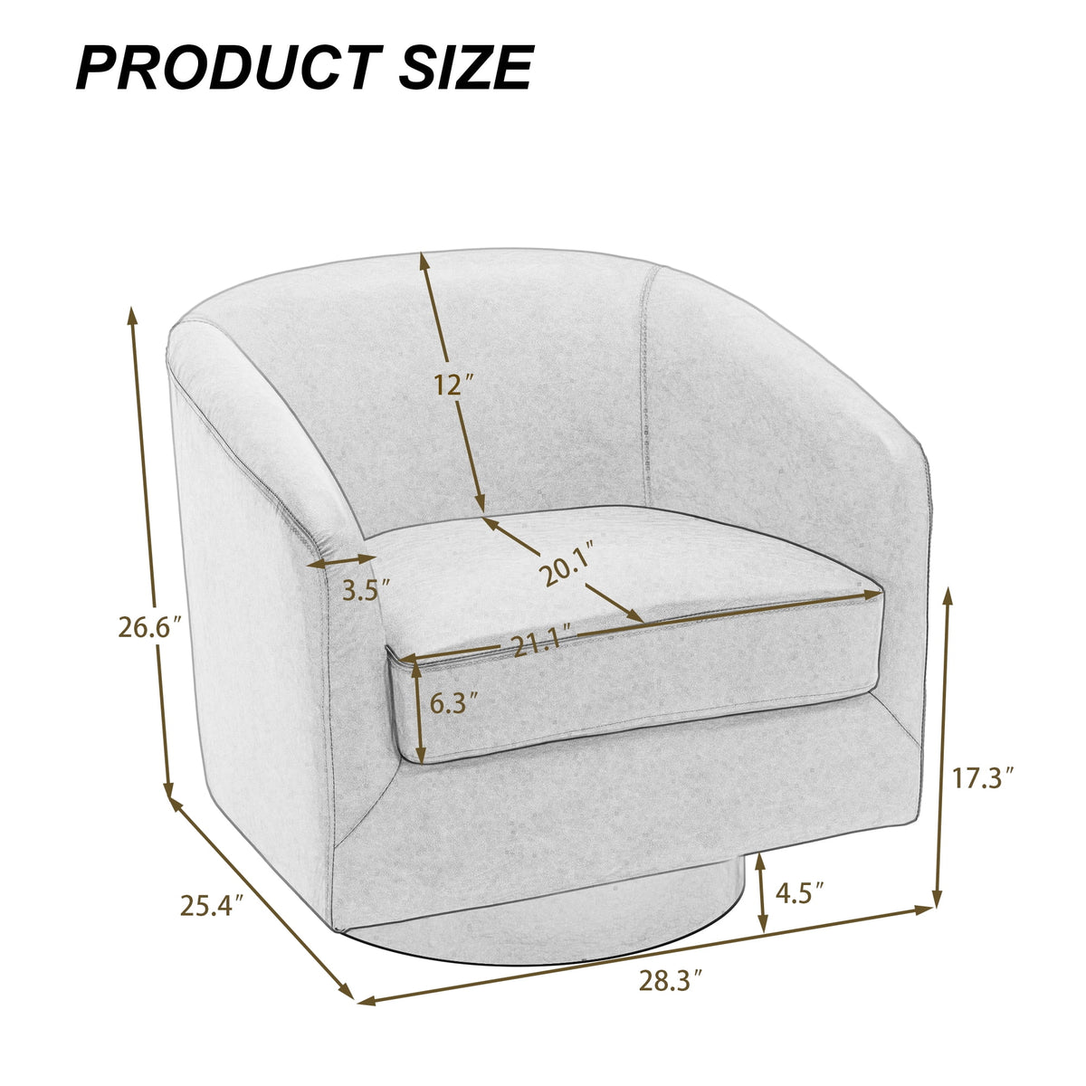 UIXE Swivel Accent Chair, Upholstered Fabric Barrel Chair for Living Room, Small Single Sofa Bedroom Reading Seat, Light Gray