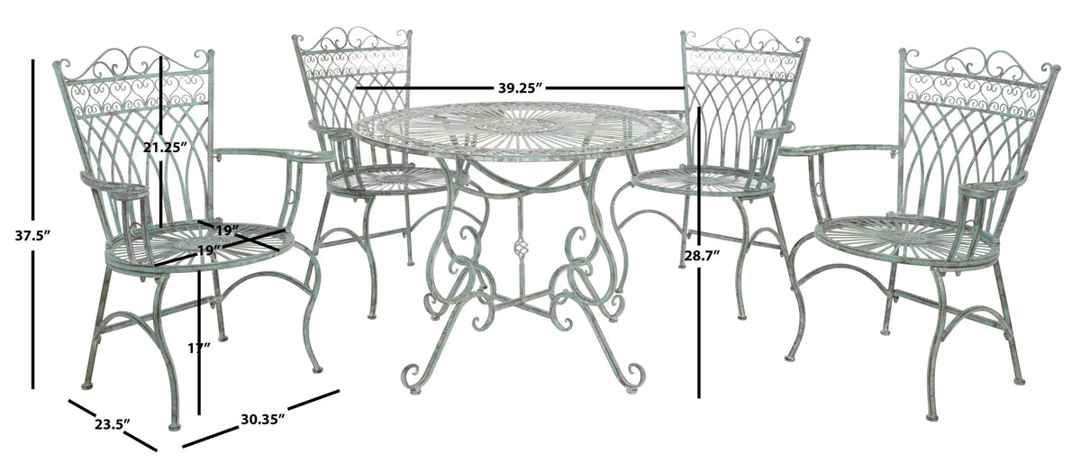SAFAVIEH Thessaly Outdoor Patio 5 Piece Dining Set, Antique Green