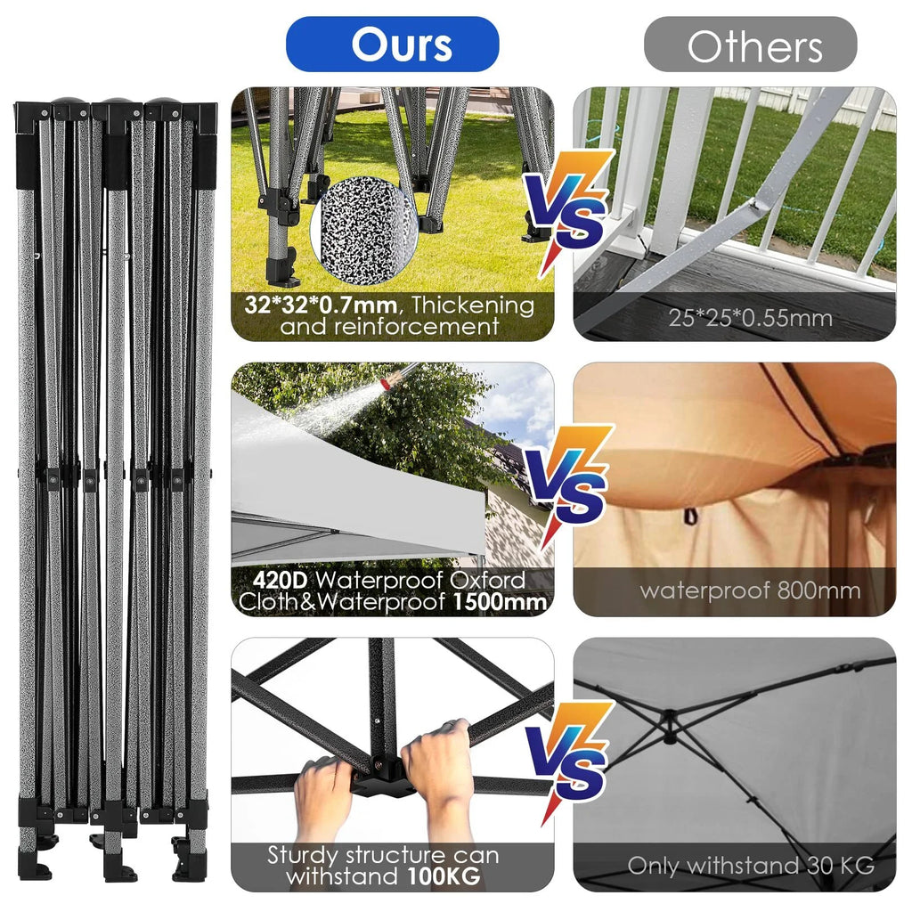 COBIZI 10x15ft Pop up Canopy, Heavy Duty Party Canopy Waterproof Commercial for Outdoor,Black