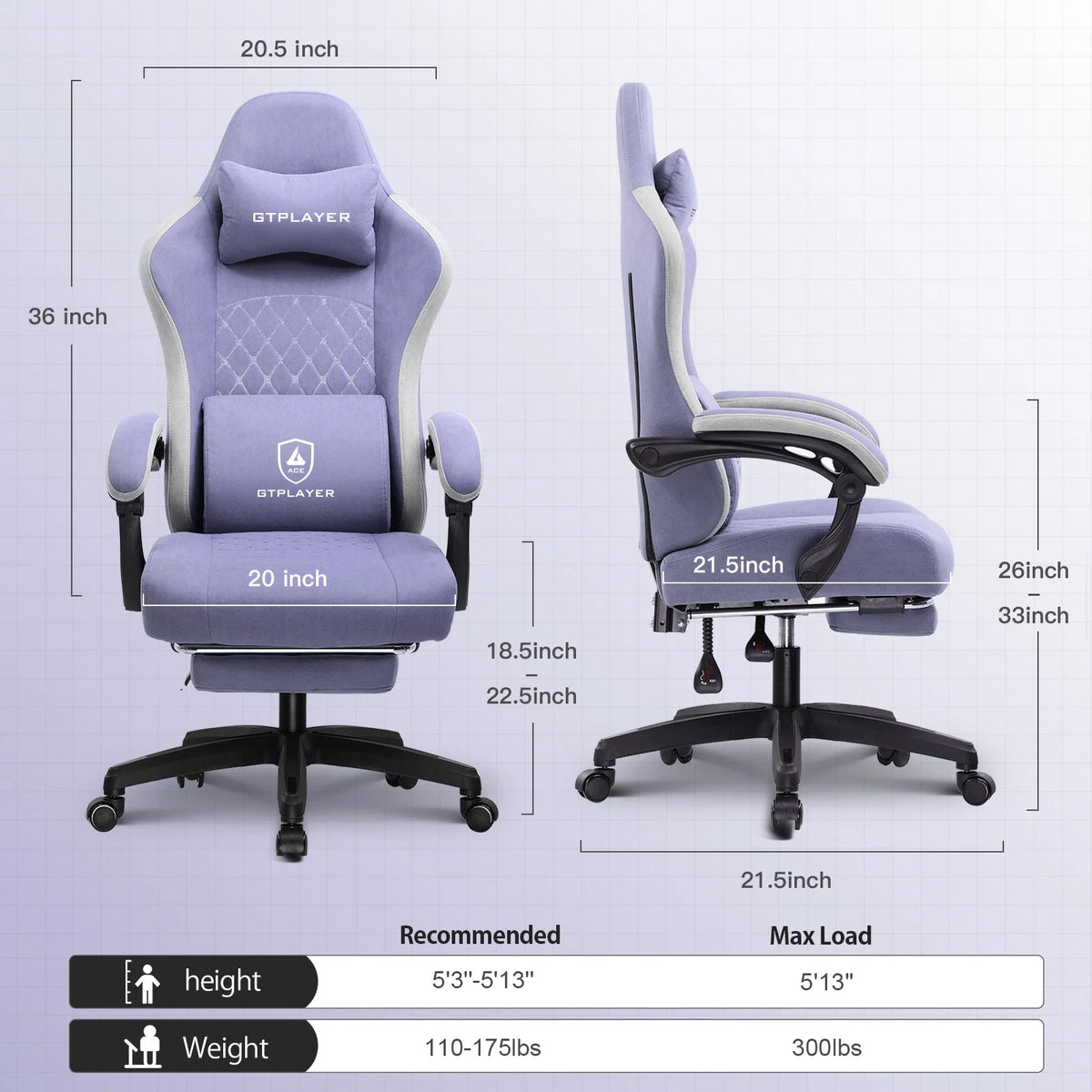 GTPLAYER Ergonomic High Back Pocket Spring Cushion Gaming Chair with Footrest & Linkage Armrests, Black