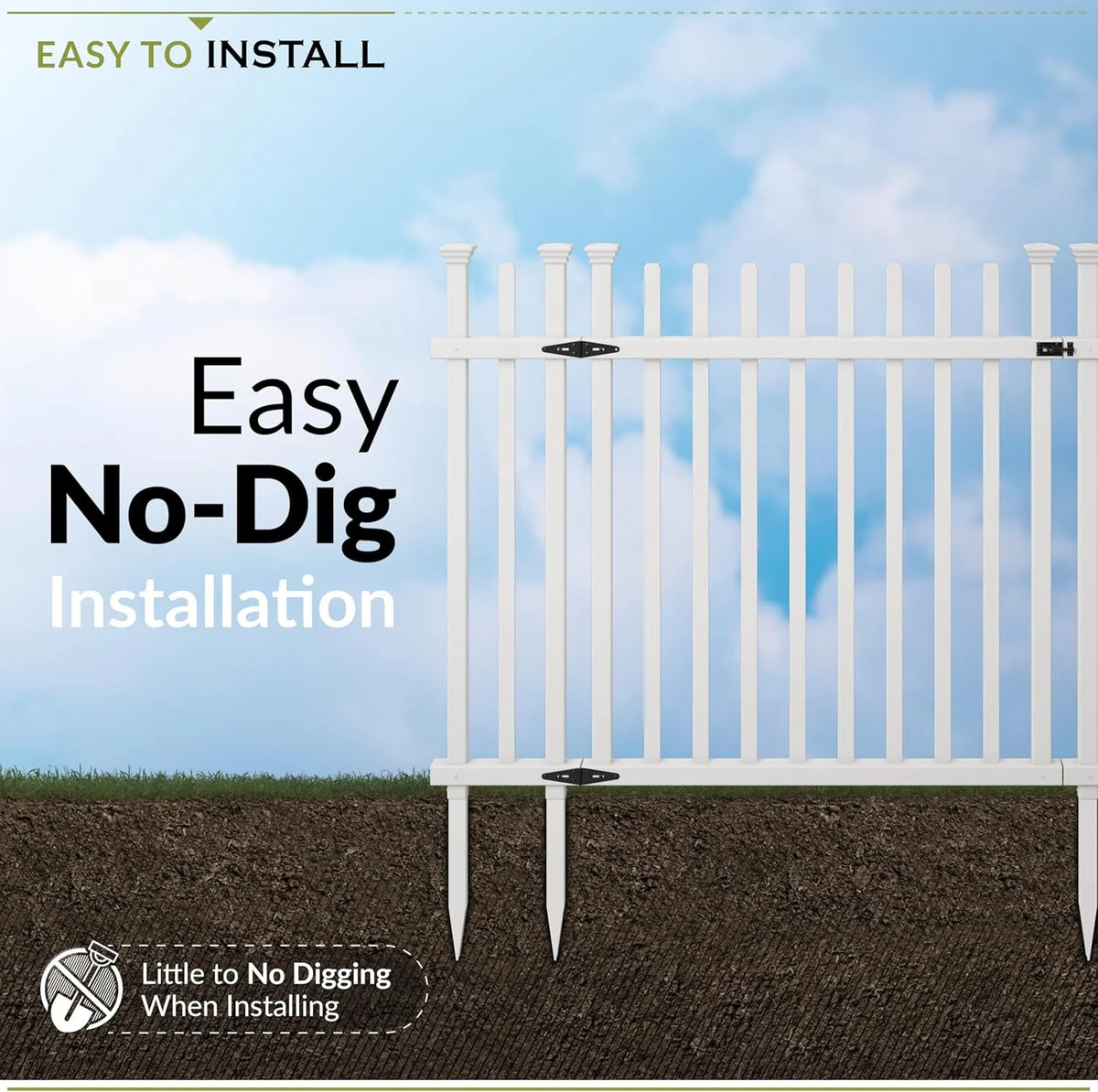 3.5ft H x 5ft W (1 Gate) No Dig Zippity Burbank Gate Kit, White Vinyl Picket Yard Fence Gate with Hardware Included for Burbank Fence Kit, Outdoor Patio and Backyard Gate, ZP19071
