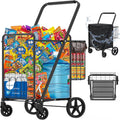 Heavy Duty Folding Shopping Cart for Groceries, Jumbo Double Basket with 360 Swivel Wheels & Waterproof Bag, Portable Utility Cart for Shopping, Laundry, Holds Up to 320 LBS